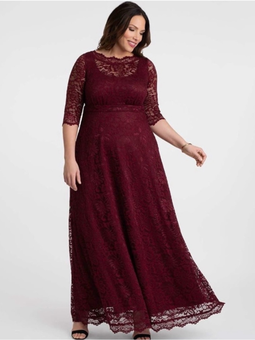 Kiyonna Burgundy Leona Lace Maxi Dress Evening Gown Plus Size 3X (22-24)